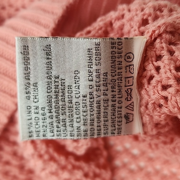 Shirt 469 Large Crochet Pink Linen/Cotton Hooded Kangaroo Pocket Pullover - Picture 4 of 8